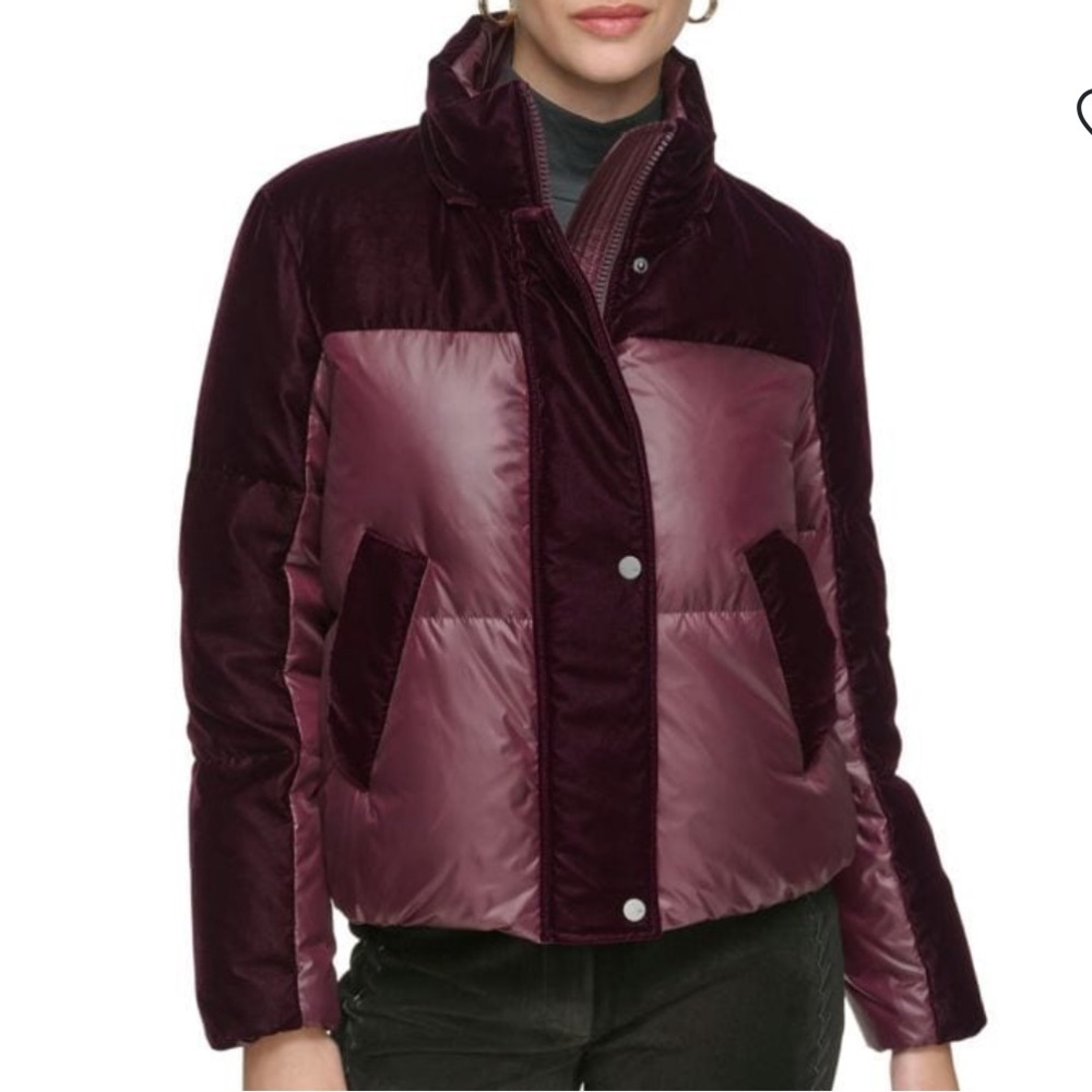 Andrew Marc Burgundy Puffer Jacket with Velvet Details